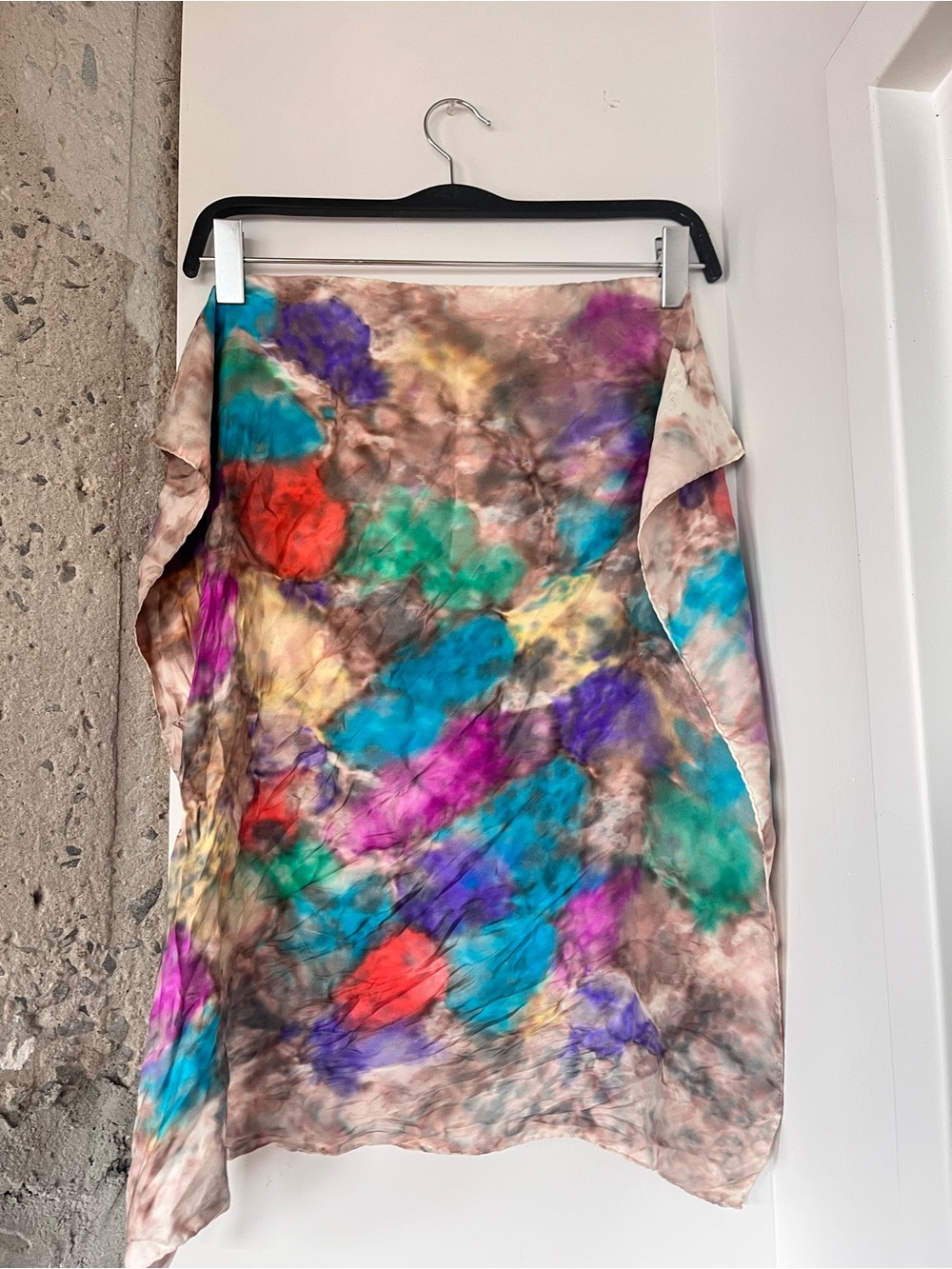 Multicolor Tie-Dye Asymmetrical Slip Scarf